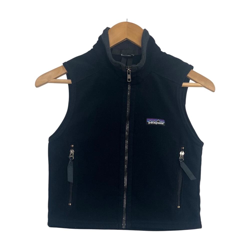 Patagonia Vest Boys Large Black Full Zip Fleece Outdoor Layering Hiking Casual
